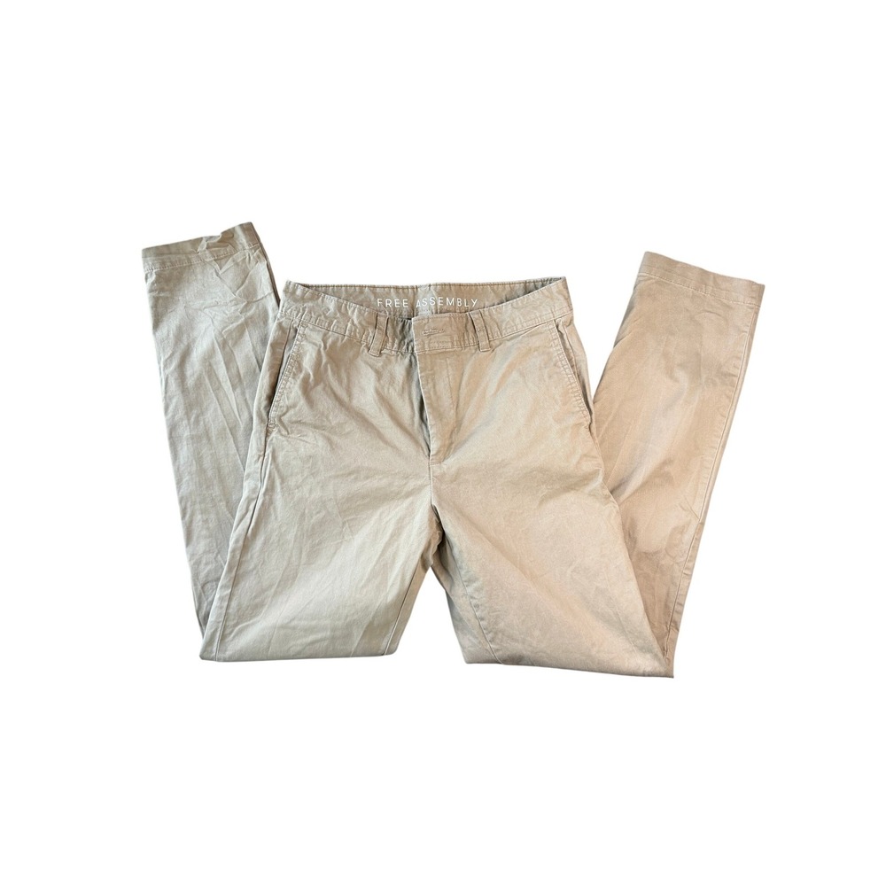 Free Assembly Mens Slim Fit Chino‎ Pants Khaki Tan Flat Front Trousers Stretch